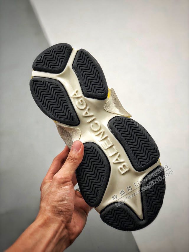 Balenciaga經典款男女鞋 巴黎世家頂級版本Triple S大底LOGO黑黃配色老爹鞋 Balenciaga情侶款老爹鞋  hdbl1215